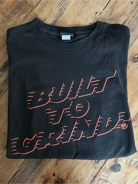 Black Short-Sleeve Graphic Tee with Orange Print